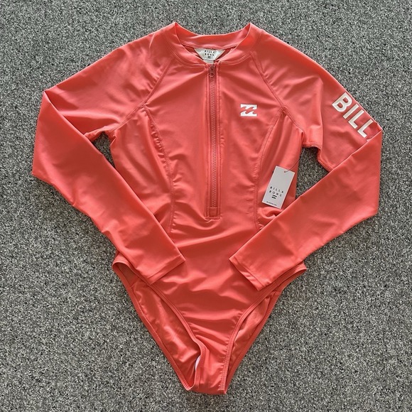 Billabong Other - Billabong Surf Suit 1/2 Zip Long Sleeve Bodysuit Women's Size M Beach Babe Coral